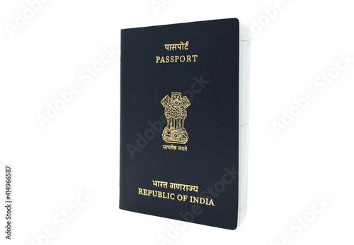 Drammen, Norway - January 5 2020: Indian passport isolated on white background. Republic of India.