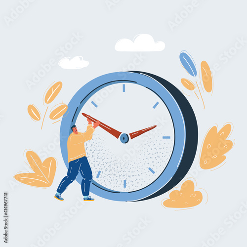 Vector illustration of man and trying to stop time.