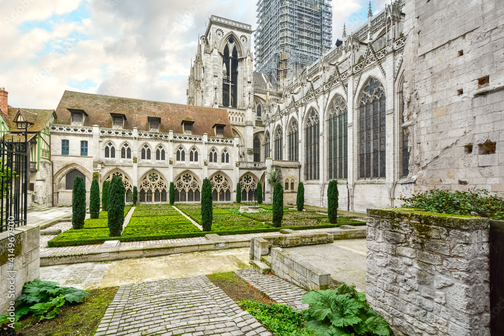 The garden of the Cathedrale Notre-Dame in Rouen France in the Normandy region