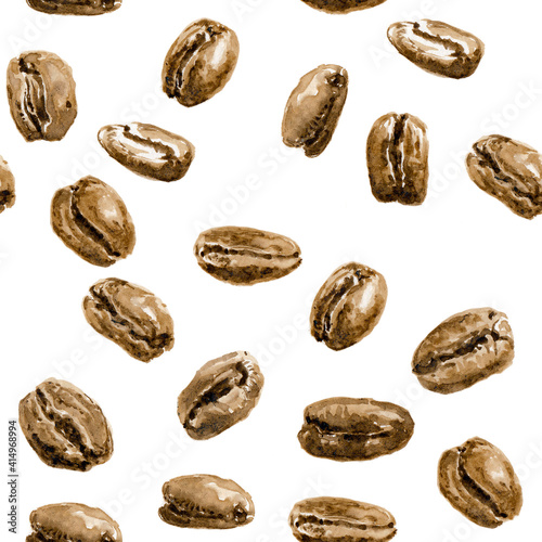 Wallpaper Mural Seamless texture with coffee beans. Coffee hand drawn on watercolor paper Torontodigital.ca