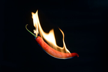 Papier peint photo Piments forts Piment chili rouge flamme noire  © winai