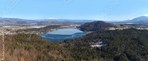 Südkärntner Winterpanorama mit Klopeiner See, Völkermarkter Stausee, Koralpe und Petzen photo