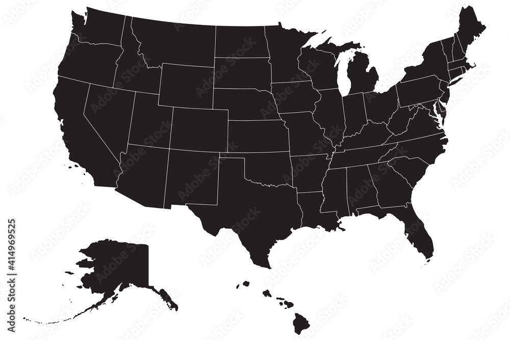Political divisions of the US. Basis silhouettes on white background