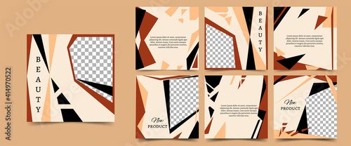 Vector template for social networks, blog, advertising promotion. Square postcards in black, terracotta, beige with geometric shapes. Place for text
