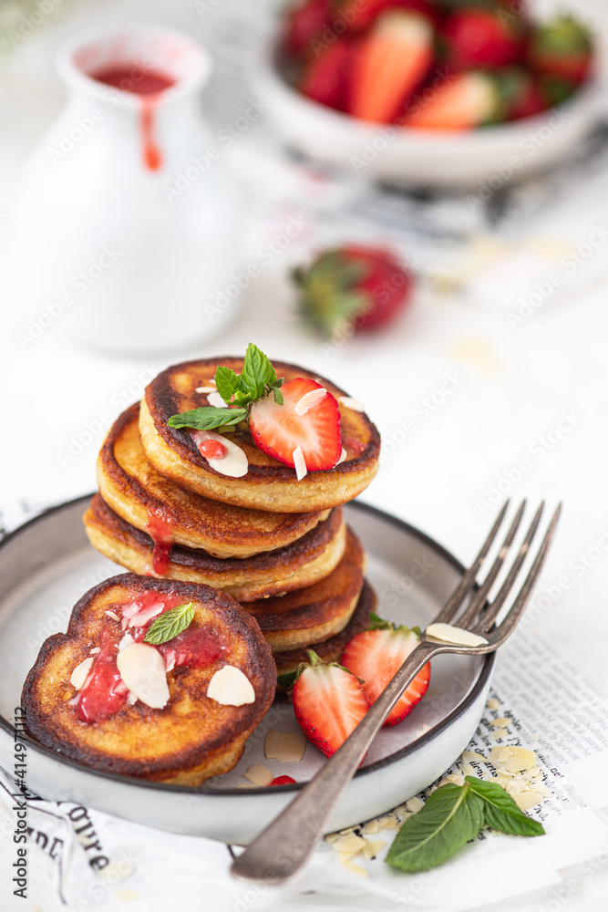 Pancakes with Strawberry Syrup for Breakfast Pancakes with Strawberry Syrup for Breakfast