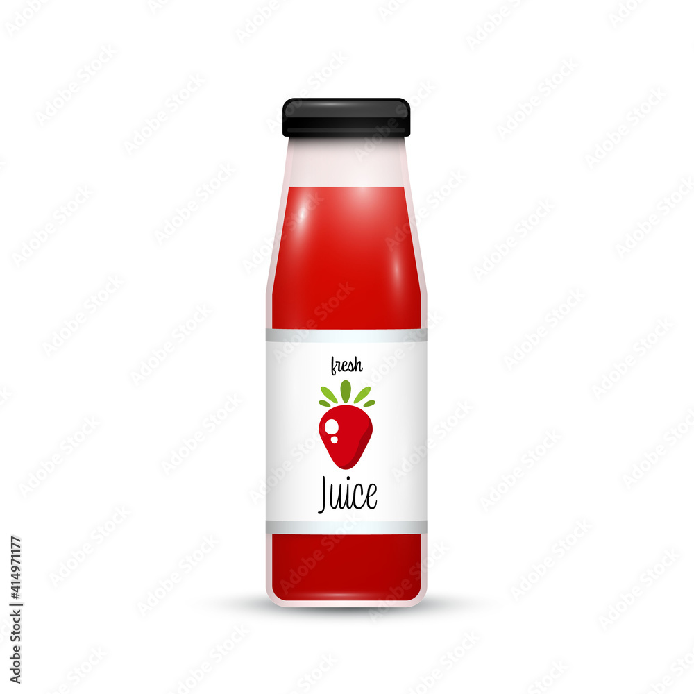 Strawberry juice in glass bottle isolated on white background - vectpr Strawberry juice in glass bottle isolated on white background - vectpr