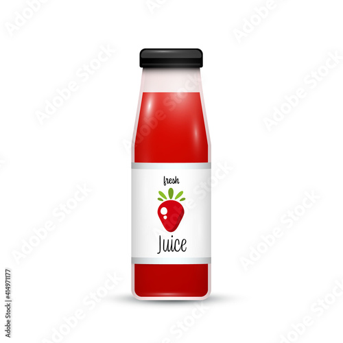Strawberry juice in glass bottle isolated on white background - vectpr