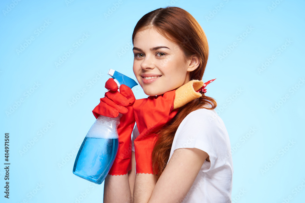 professional cleaning lady service housework blue background professional cleaning lady service housework blue background