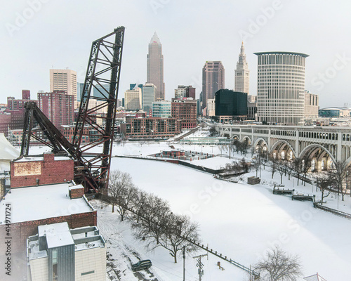Cleveland Ohio covered in snow during the winter months