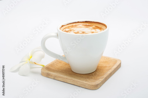 Coffee cup with latte art on top white background