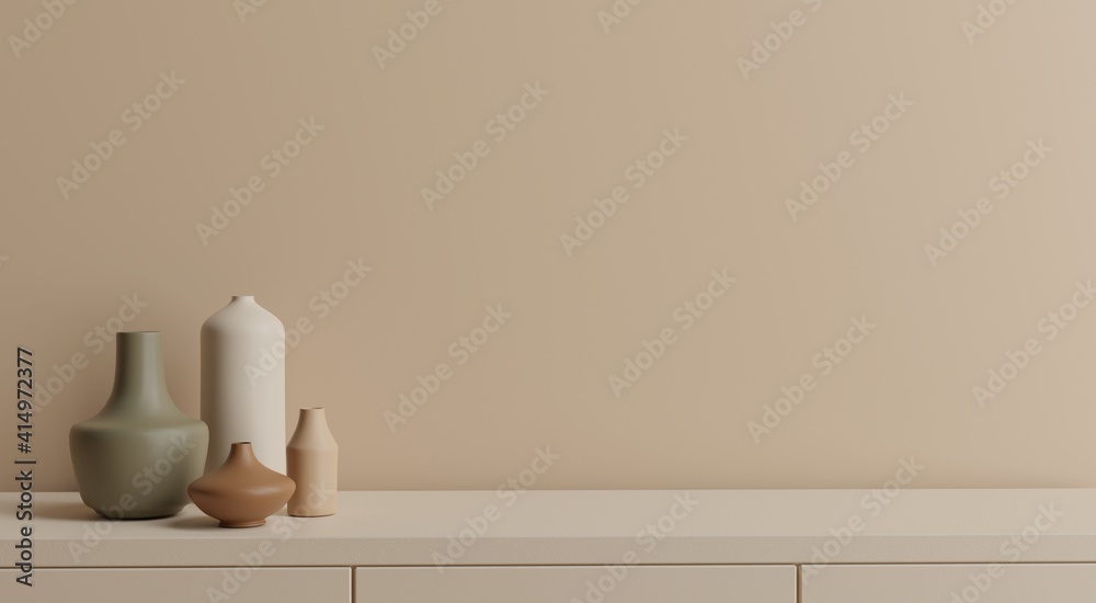 Home interior decor vase in pastel background ,3D rendering Home interior decor vase in pastel background ,3D rendering