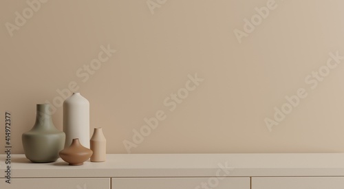 Home interior decor vase in pastel background ,3D rendering