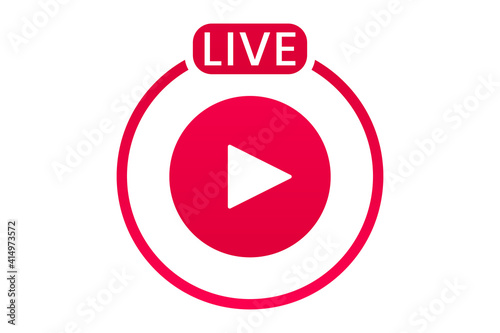 Live streaming icon. Button for broadcasting, livestream or online stream. Template for tv, online channel, live breaking news, social media