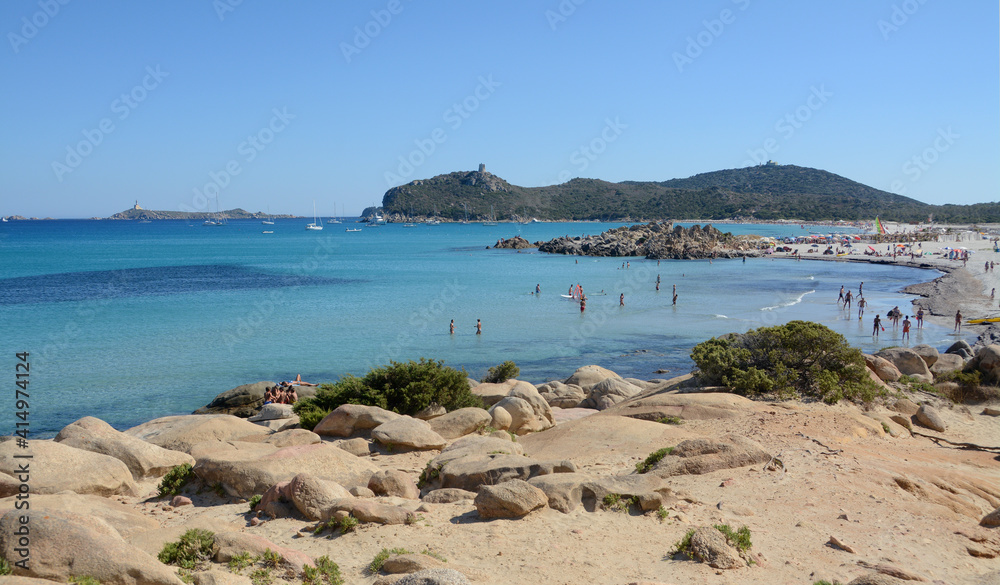 Obraz premium Cala Pira beach is in Sardinia near Villasimuis in the province of Cagliari. It is immersed in the scents of Mediterranean vegetation. The colors of the sea are a wonderful blue.