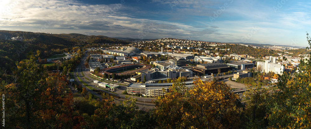 Panorama of Brno - view on the Brno Exhibition Centre. View on the Brno Exhibition center from the hill.