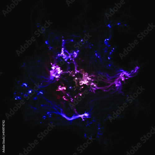 Beautiful space background. Multicolored space clouds against black backdrop. Science fiction backdrop. Fantastic cosmic wallpaper. Vector illustration. EPS 10.