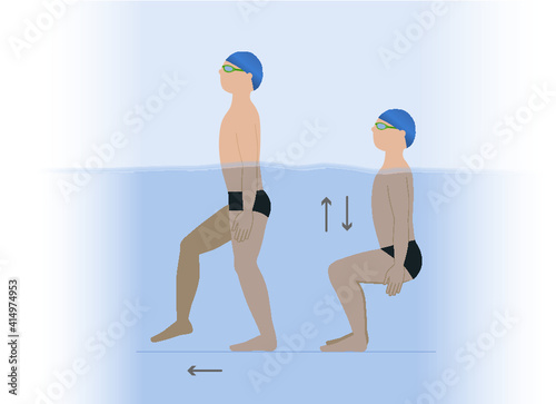 Man doing squats in a swimming pool - illustration