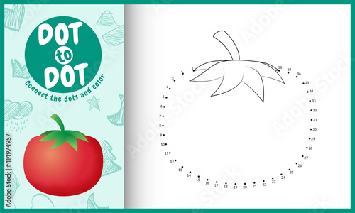 Connect the dots kids game and coloring page with a tomato illustration