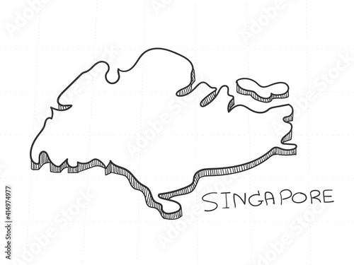 Hand Drawn of Singapore 3D Map on White Background. 