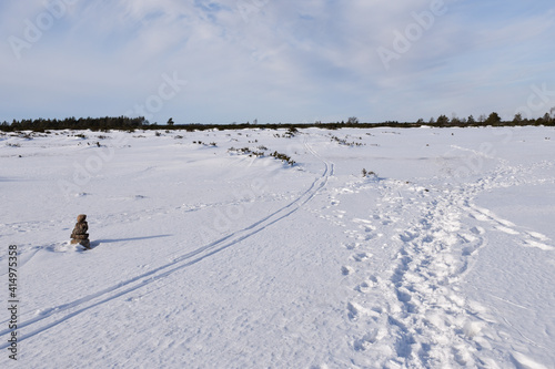 Plain landscape with ski tracks