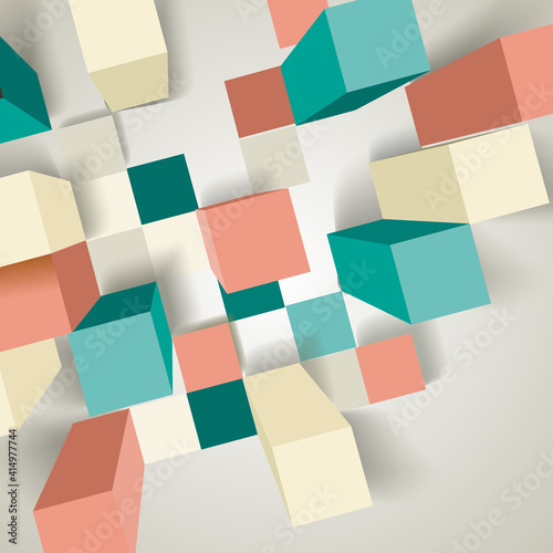 Abstract background with 3d cubes and rhombus,vector illustration.