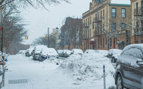 city street during snow storm