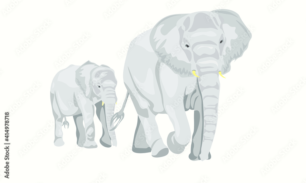 Family of African elephants. isolated image elephant and cub. Nature and animals of Africa. Animals of the circus, zoo. Nature reserves and national parks. The elephant walks. vector Family of African elephants. isolated image elephant and cub. Nature and animals of Africa. Animals of the circus, zoo. Nature reserves and national parks. The elephant walks. vector