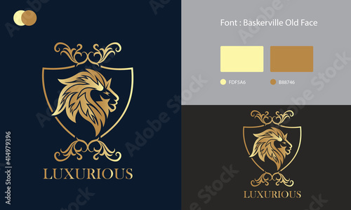 Lion Head Luxury Logo Design Concept Template