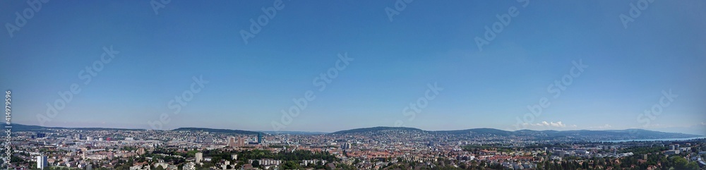 Panorama of Zurich under a blue sky 