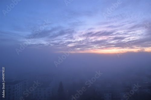 emerging fog at dawn and dawn 