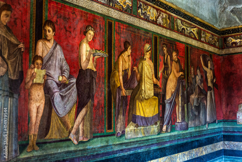 Mural fresco of the Villa of the Mysteries, Pompeii, Italy photo