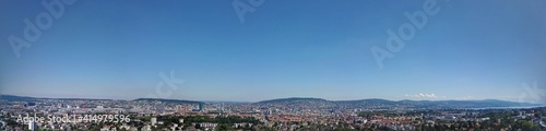 Panorama of Zurich under a blue sky 