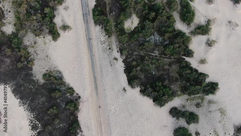 Vue aérienne du chemin d'accès de Soustons Plage, Les Landes, Nouvelle Aquitaine, France