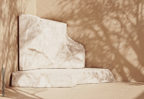 Fototapeta Naklejka Na Ścianę i Meble -  Stone slabs cosmetic product podium. 3d rendering mockup.
