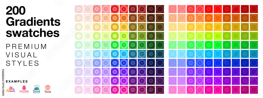200 radial and linear full color gradients. Vector fully editable ...