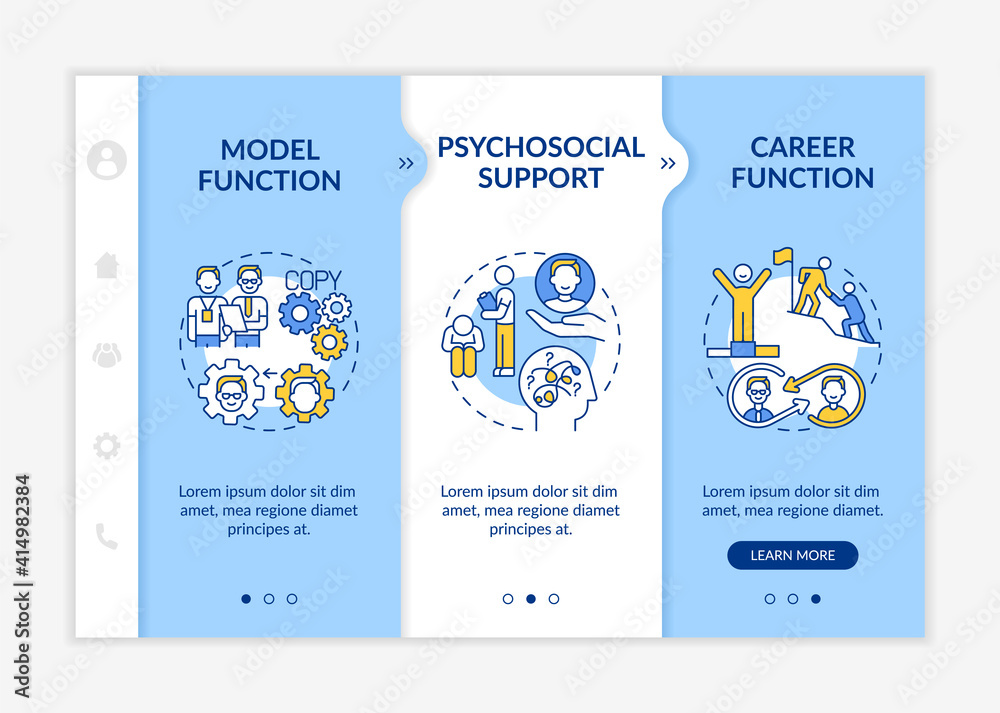 Challenging and learning tasks onboarding vector template. Responsive mobile website with icons. Career guidance and job position. Webpage walkthrough step screens. RGB color concept