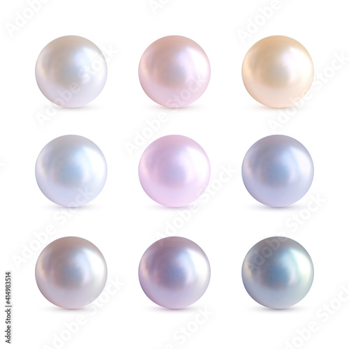 Nine 3d realistic multicolor pearls