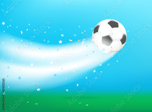 Soccer ball after kick. Vector concept. Template for a text © tovovan