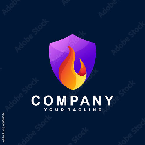 shield flame gradient logo design