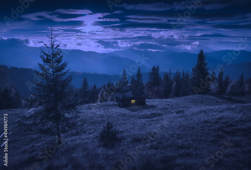 Shepherd s house on meadow at night