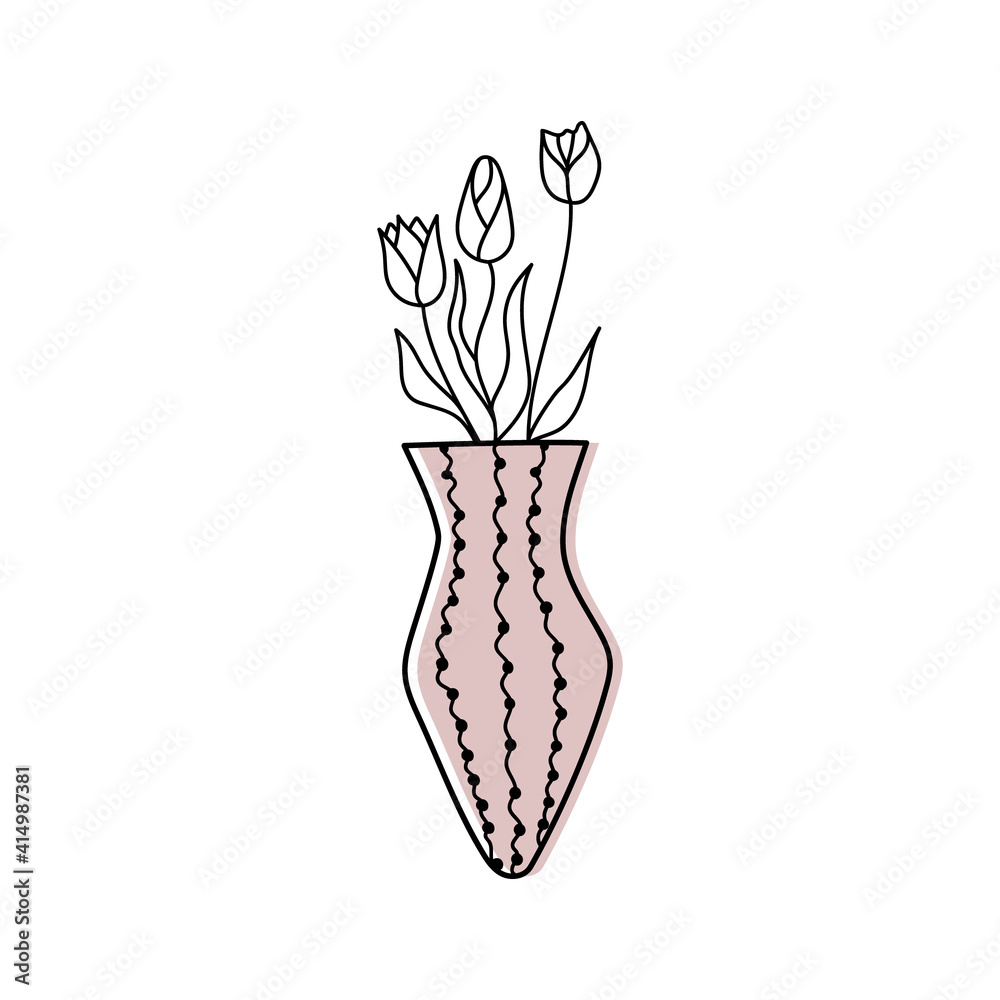 Pastel cute vase. Vector doodle illustration. Brunch of tulips. Bouquet of garden flowers. Printable hand-drawn clip art for decor. Pastel cute vase. Vector doodle illustration. Brunch of tulips. Bouquet of garden flowers. Printable hand-drawn clip art for decor.