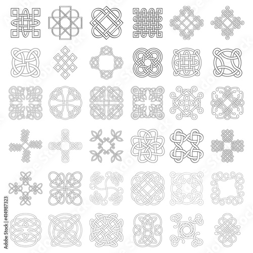 monochrome icon set with Celtic knots ethnic art ornaments