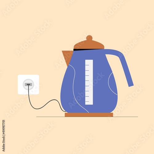 Electric kettle icon, kitchen appliance. Vector illustration i nflat style