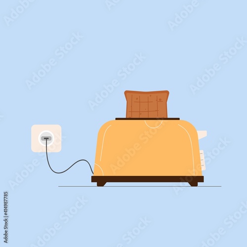 Toaster with bread inside. Vector illustration in flat style. Kitchenware