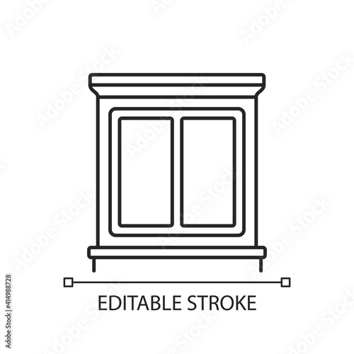 Window interior trim linear icon. Window decoration. Home improvement. Decorative trim. Thin line customizable illustration. Contour symbol. Vector isolated outline drawing. Editable stroke