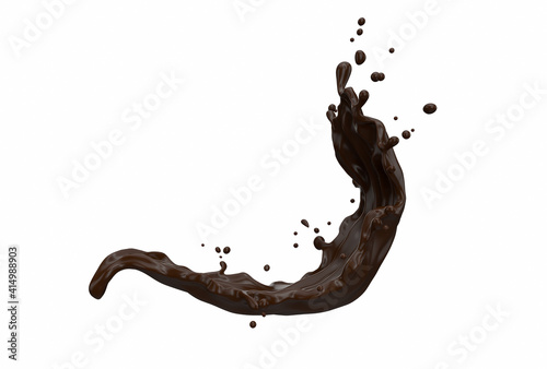 Chocolate milk splashes curve isolate on white background, Liqiud splash, 3D Render