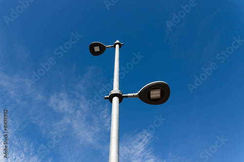 Led street lights to save energy and electricity. LED lights in the city. Ecological solution
