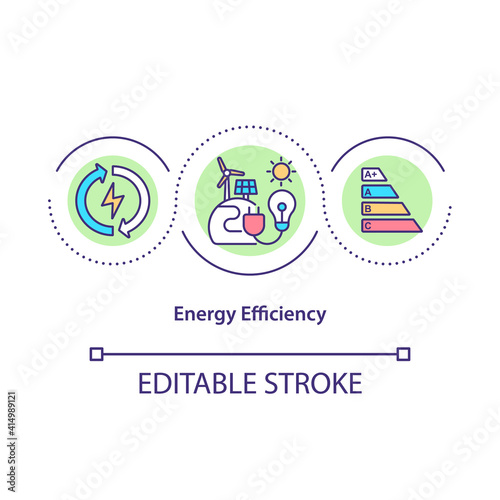 Energy Efficiency concept icon. Reduce fossil fuels using idea thin line illustration. Environmental protection. Global warming. Vector isolated outline RGB color drawing. Editable stroke