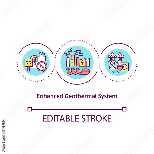 Enhanced geothermal system concept icon. Clean energy idea thin line illustration. Optimize energy efficiency. Environmental protection. Vector isolated outline RGB color drawing. Editable stroke