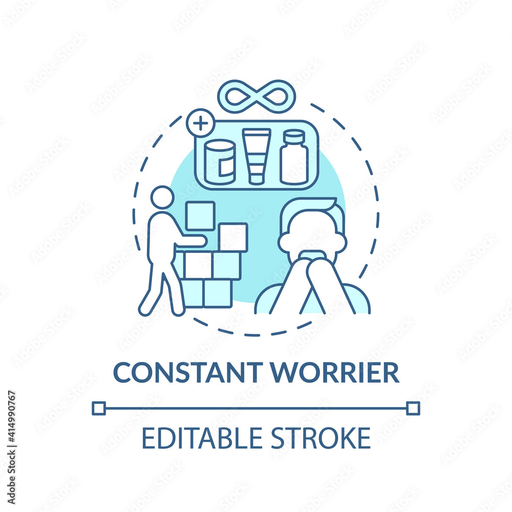 Constant worrier concept icon. Purchases for holiday idea thin line illustration. Clutter of people buying. Must save everything things. Vector isolated outline RGB color drawing. Editable stroke